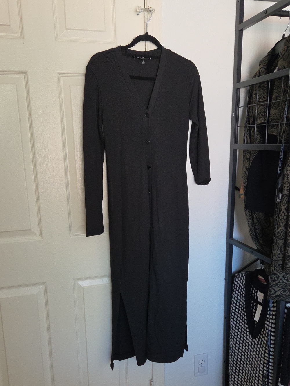 GSTQ Ribbed Soft Long Black Button-Front Women’s Dress Small